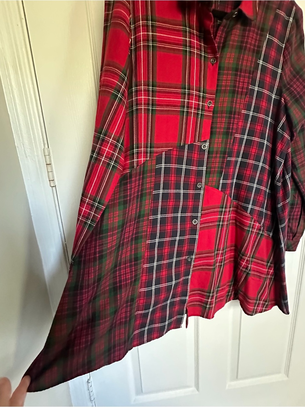 J. Jill Red and Green Plaid Patchwork Button-Down Shirt Women’s M Asymmetrical - Picture 2 of 6